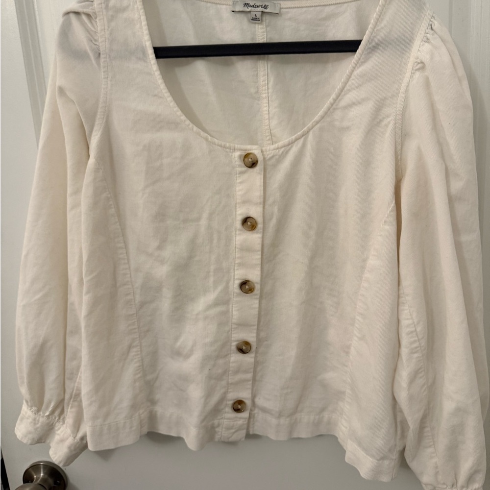 Madewell White Button-Up Women's Top size L